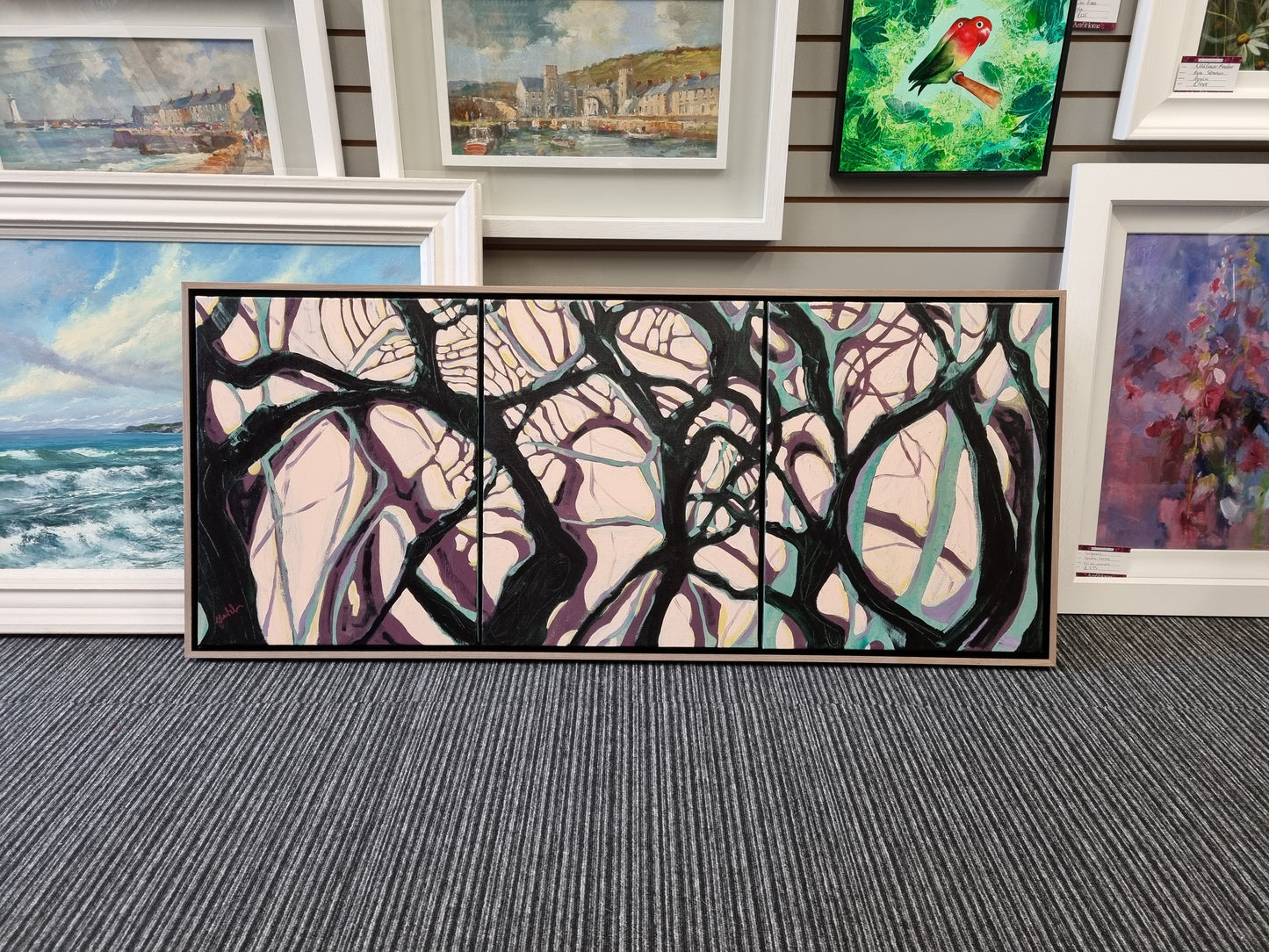 The Spaces in Between - Original framed large triptych trees painting