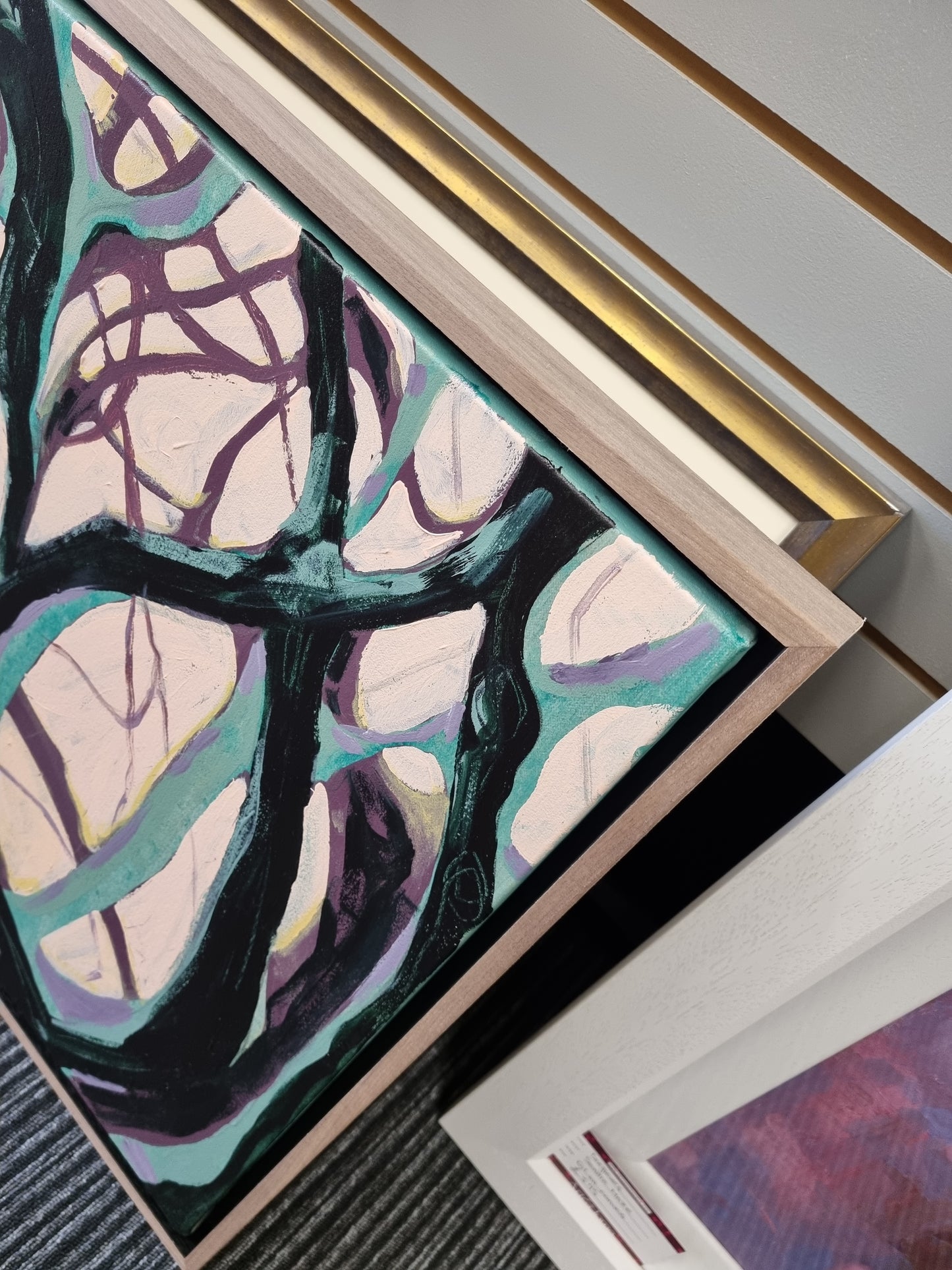 The Spaces in Between - Original framed large triptych trees painting