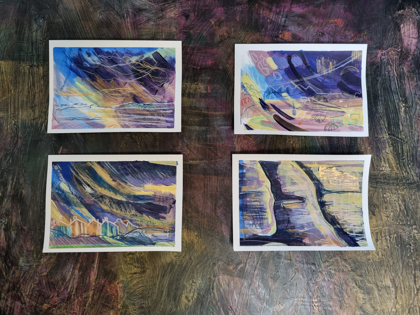 Winter Beach Study 3 - A5 mixed media on paper - original painting/drawing