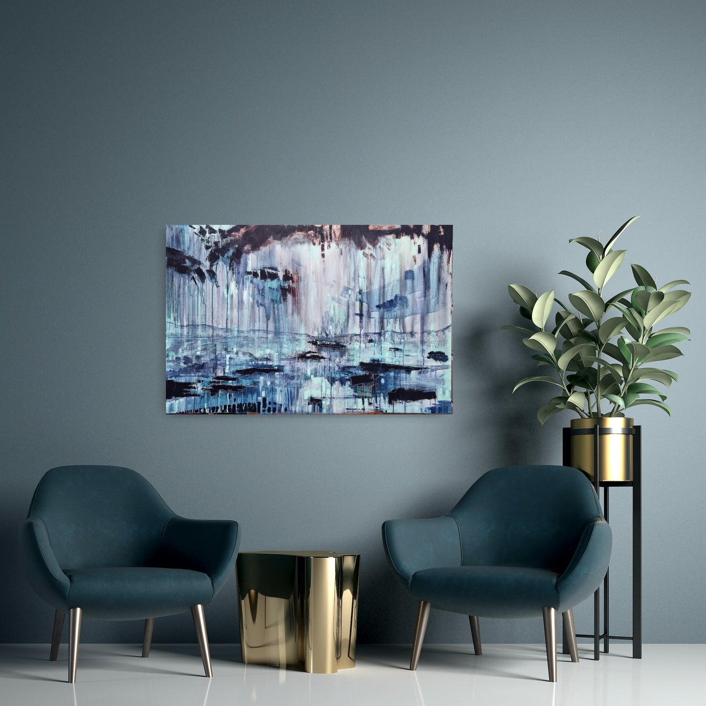 Dark Bay - Large Statement Blue Seascape Painting