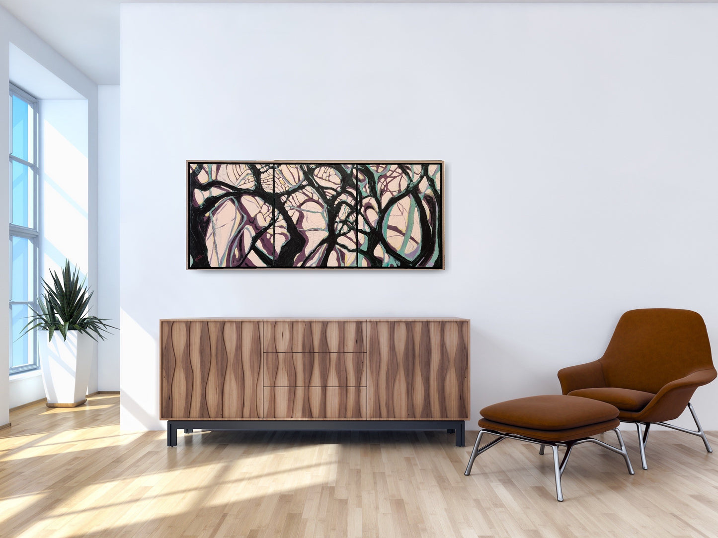 The Spaces in Between - Original framed large triptych trees painting
