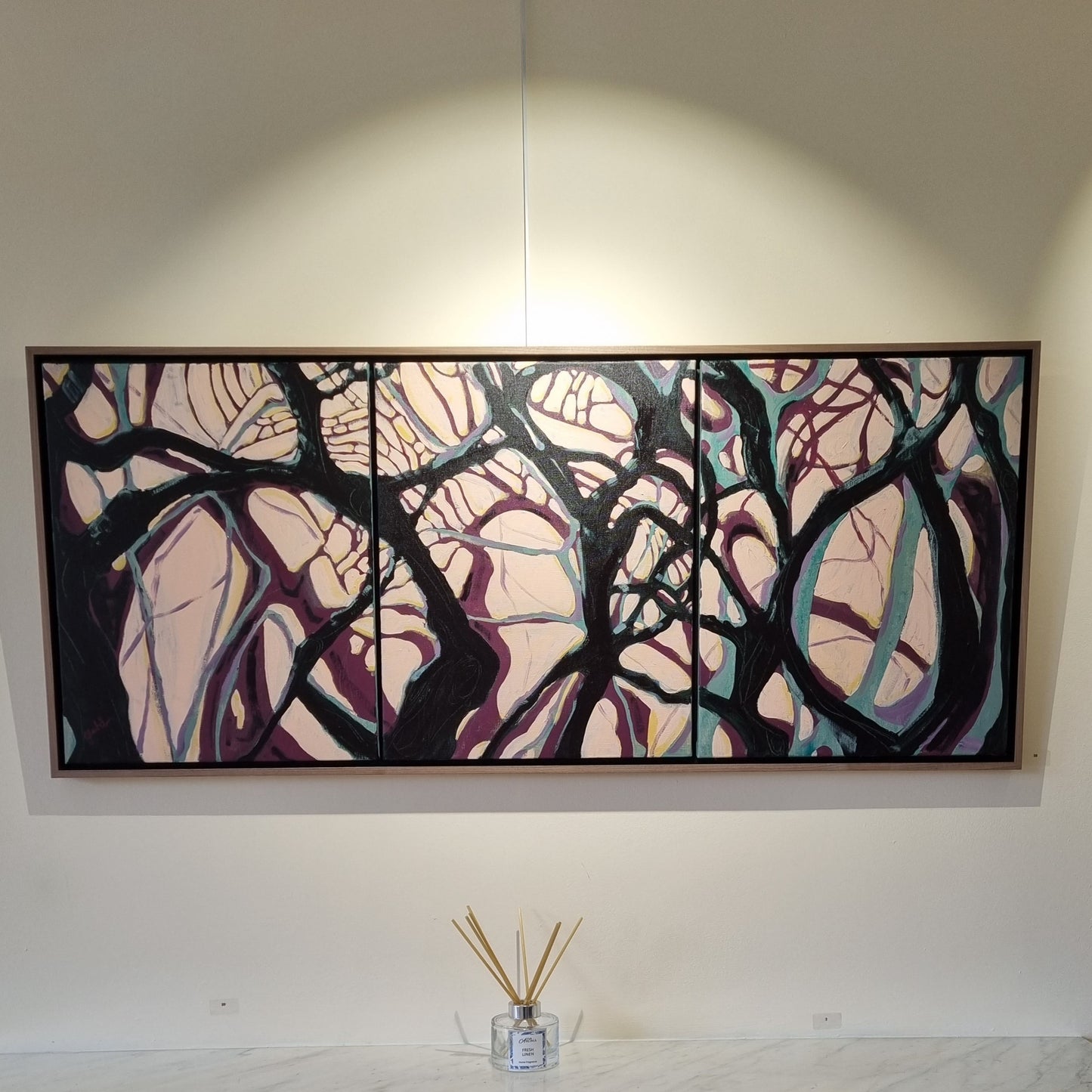 The Spaces in Between - Original framed large triptych trees painting