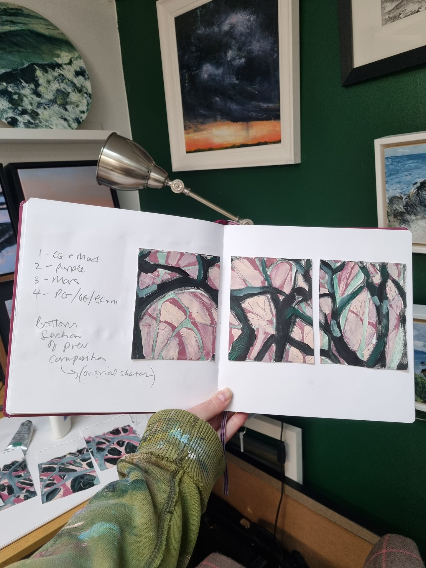 The Spaces in Between - Original framed large triptych trees painting