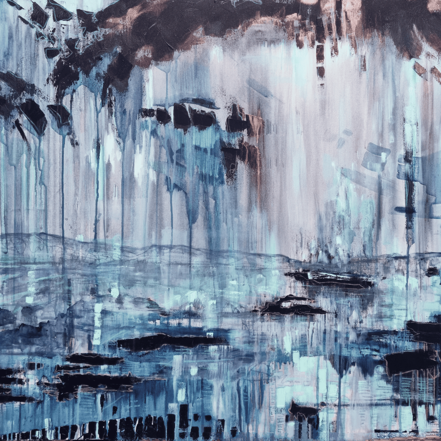 Dark Bay - Large Statement Blue Seascape Painting