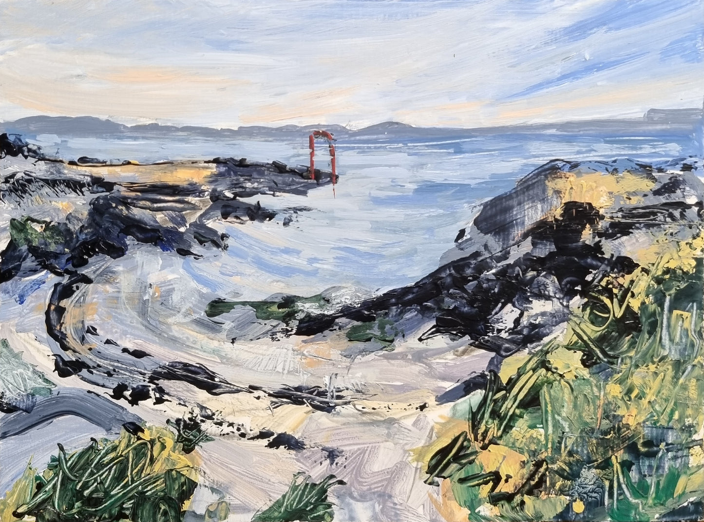 Evening Stretch - original mini landscape painting, Coastal Path