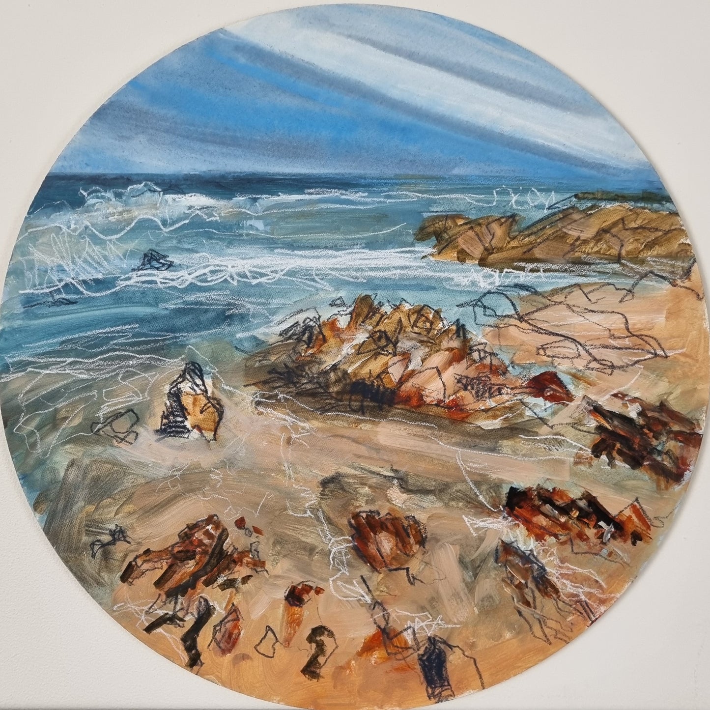 Erosion - Framed Round Coastal Painting