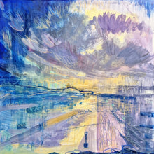 Load image into Gallery viewer, Original Acrylic &amp; Wax Pastel Beach Sunset Painting - 30cm Square
