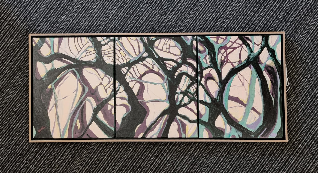 The Spaces in Between - Original framed large triptych trees painting