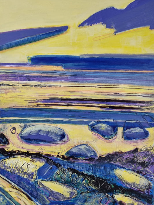 Winter Dusk, Yellow - Abstract Beach Painting