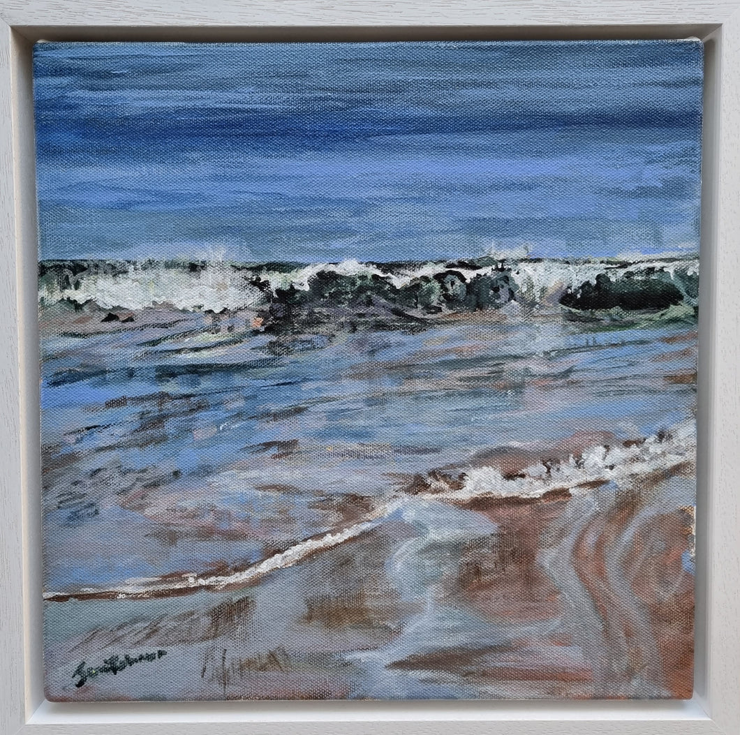 Breaking Wave, 30cm square original framed seascape painting